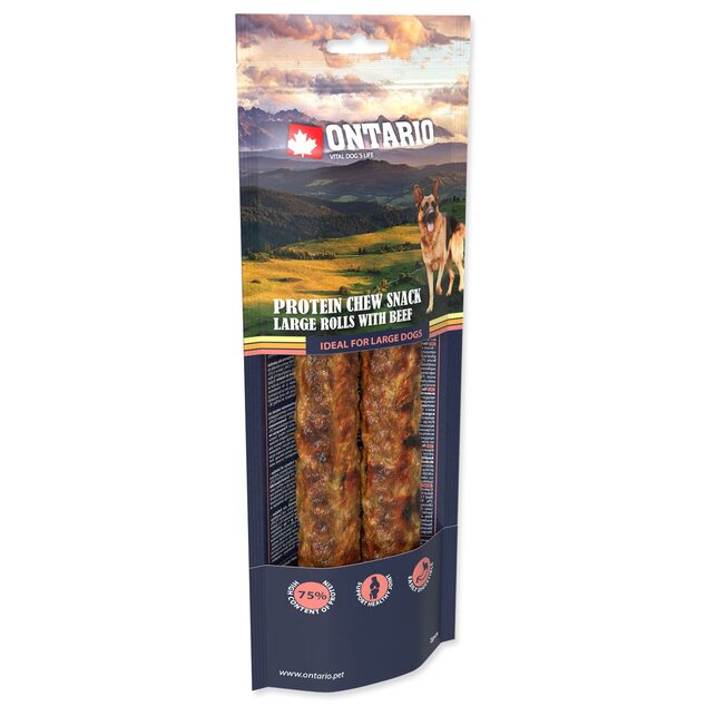 Pochúťka Ontario Protein hovädzie, žuvacia rolka veľká 2ks 25,4cm, Large