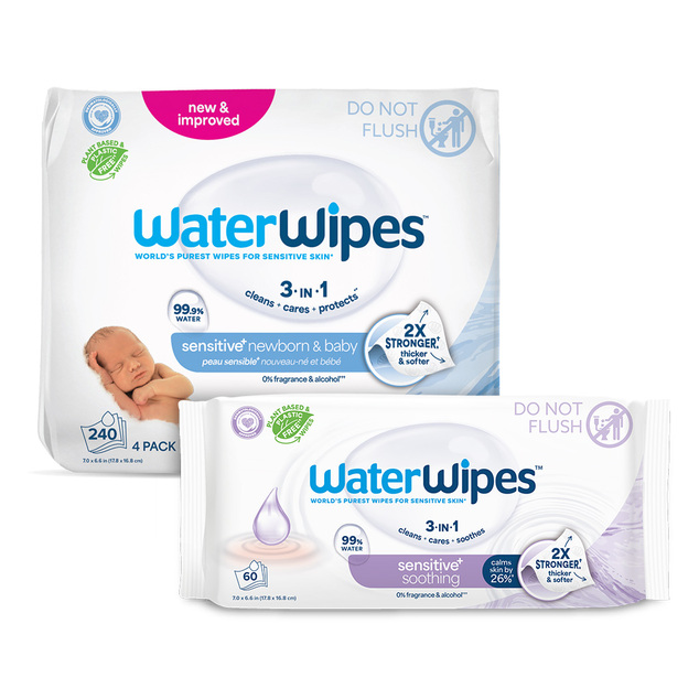 4x WATERWIPES Lingettes humides 60 pcs (240 pcs) + Lingettes apaisantes propres 60 pcs GRATUIT