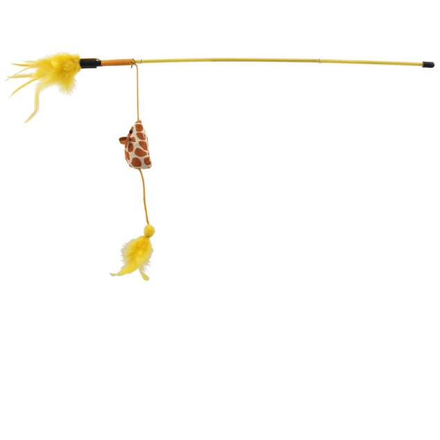 Hračka Magic Cat palička myška s pierkami bavlna s catnipom 20cm+46cm 24ks