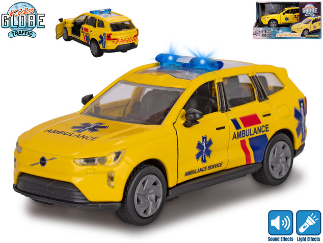 Kids Globe Traffic Volvo EX90 ambulanza NL 14cm metallo retrocarica a batteria luce,suono