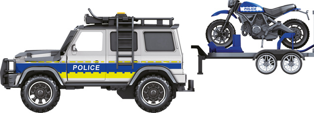 CITY SERVICE CAR - 1:14 - Policejné auto  s prívesom a motorkou (so zvukom a svetlami)