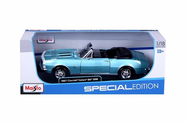 Maisto - 1967 CHEVROLET CAMARO SS 396 CONVERTIBLE, metal tyrkysový, 1:18