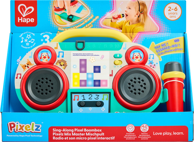 Hape Boombox rádio s mikrofónom Pixelz - so svetelnými a zvukovými efektmi