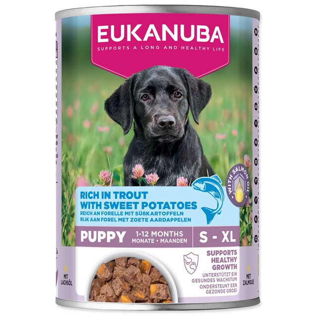 Konzerva EUKANUBA Puppy bohatá na pstruha s batátmi 400 g