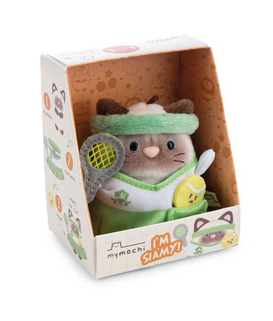NICI peluche MyMochi Gatto Siamese Siamy 8 cm con pallina da tennis e costume, confezione regalo