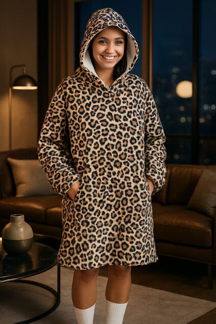 Cozy Noxxiez CH371 Leopardendruck - warme TV-Kapuzen-Decke für Teenager
