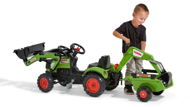 Falk Šliapací traktor 2040N Claas Arion 410 s nakladalnikom, bagerjem in prikolico