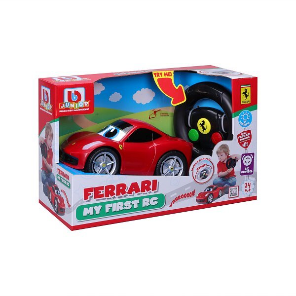 BB Junior RC - Ferrari 458 Italia so svetlami a zvukmi, diaľkový ovládač volant, červená
