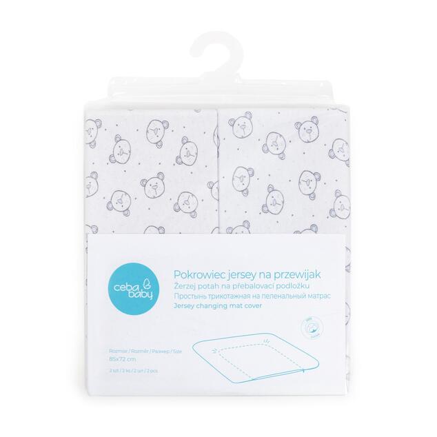 CEBA Housse pour matelas à langer doux 2pcs Bleu, Ours en peluche+Gris clair, Ours en peluche