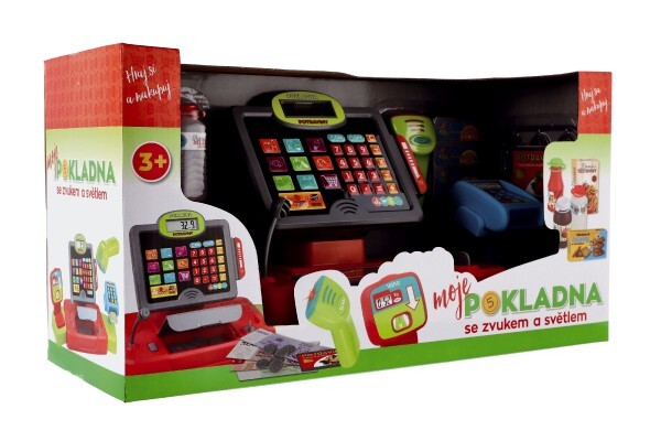 Pokladňa veľká digitálny plast na batérie so zvukom a svetlom v krabici