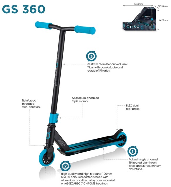 Globber Freestyle Scooter STUNT SCOOTER GS 360 Schwarz - Blau