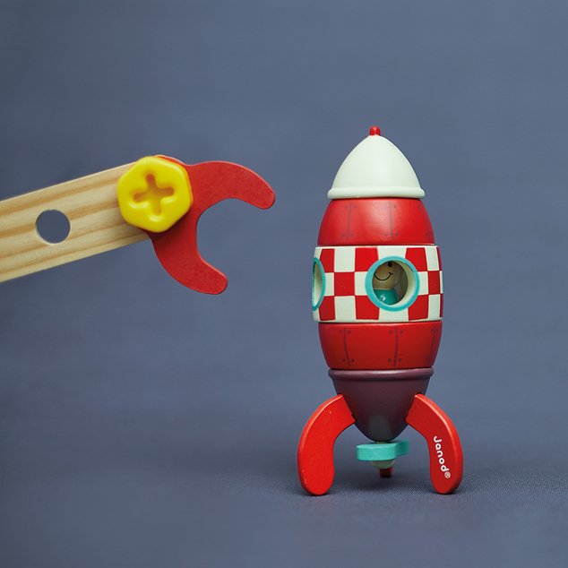 Janod Drevená magnetická skladačka Raketa Kit Magnet 16 cm 9 ks