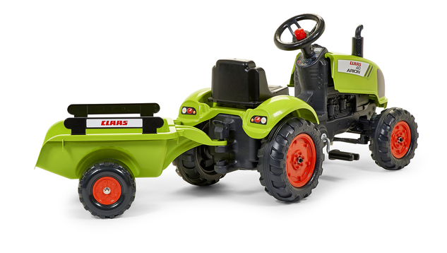 Falk Šliapací traktor 2041C Claas Arion s vlečkou a otváracou kapotou