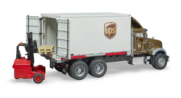 Bruder 2828 Nákladné auto Mack UPS s vysokozdvižným vozíkom
