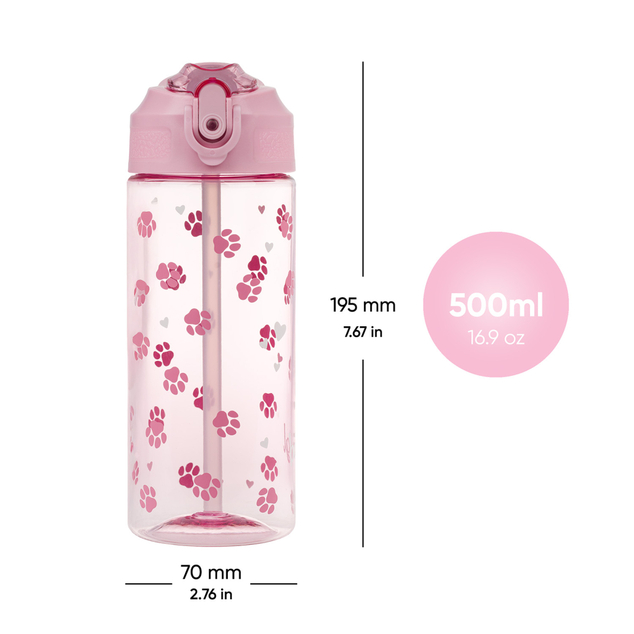 BAAGL Tritanová fľaša na nápoje so slamkou Labky, 500 ml