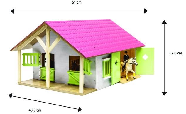 Kids Globe Horses écurie pour chevaux en bois 51x40,5x27,5cm rose 1:24 en boîte