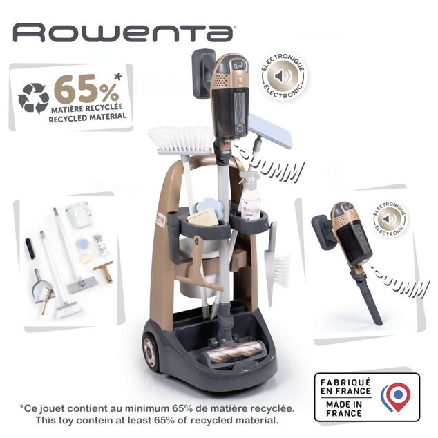 Smoby Putzwagen für kleine Putzfrau mit Rowenta Stielstaubsauger