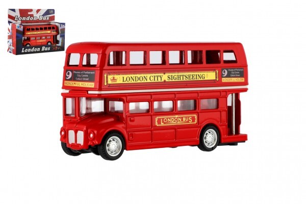 Autobus "Londýn" červený poschodový kov/plast 12cm na spätné natiahnutie