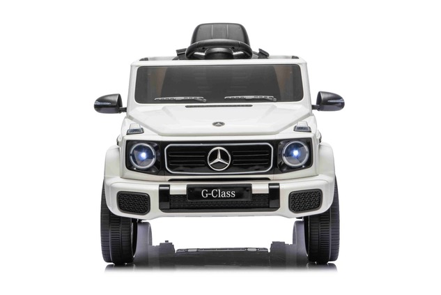 Auto elettrico Mercedes G580 12V, bianco, telecomando 2,4 GHz, Bluetooth, USB /