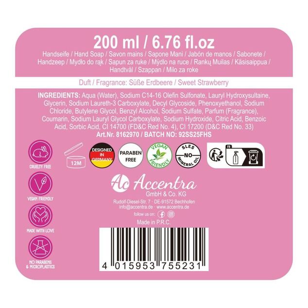 ACCENTRA Folyékony kézmosó KOOLKIDZ habos pumpával - virág alakú hab Eper