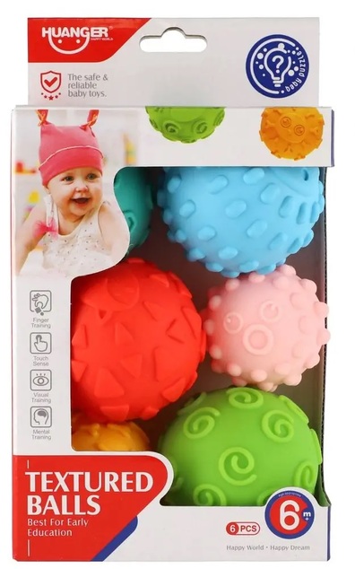 Set mit 6 Bällen mit Gummistruktur, 6–8 cm