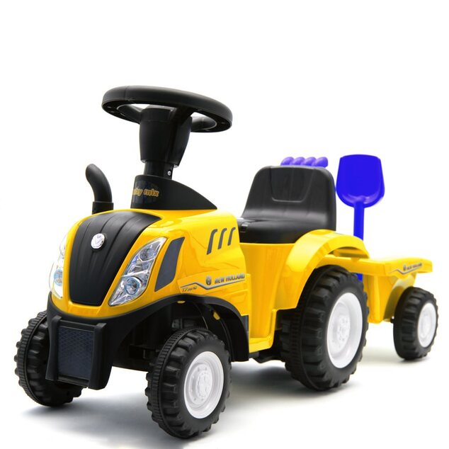 Detské odrážadlo traktor s vlečkou a náradim Baby Mix New Holland modrý