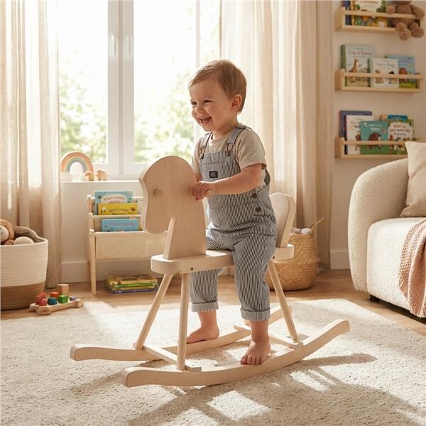 Dřevěný houpací koník pro děti Baby Mix přírodní