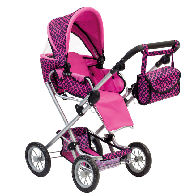 Bino Großer Kinderwagen mit Tasche – Rosa und Schwarz