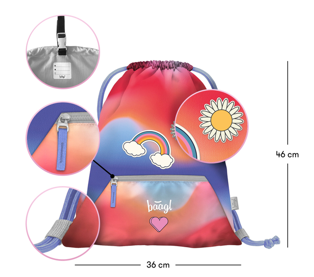 BAAGL SADA 5 Airy Curcubeu roșu: rucsac, penar, săculeț, dosar, portofel