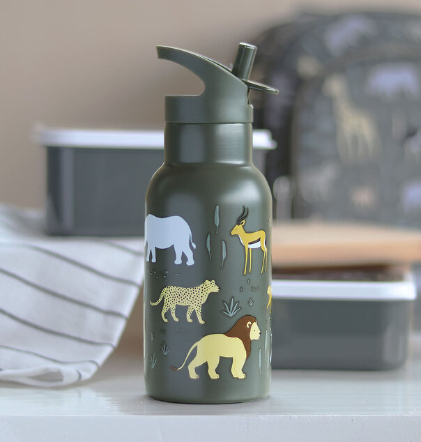 A Little Lovely Company - nerezová fľaša na pitie, 350 ml - zvieratá zo savany