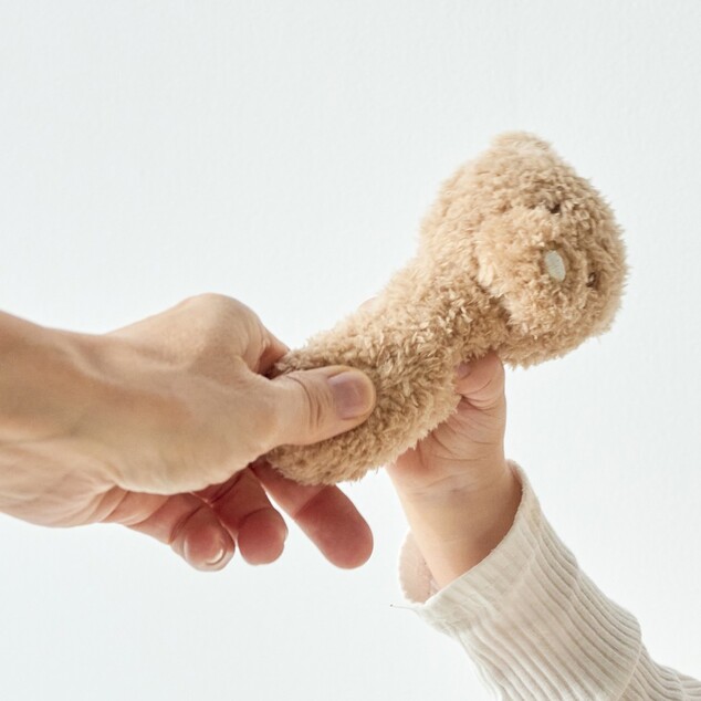 NATTOU Hračka plyšová hrkálka Teddy medvedík 14 cm, 0m+