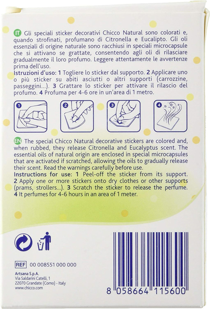 CHICCO Nálepky farebné parfumované proti hmyzu 12ks