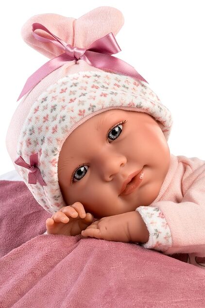 Llorens M740-14 oblečenie pre bábiku bábätko NEW BORN veľkosti 40-42 cm s nosítkom do ruky