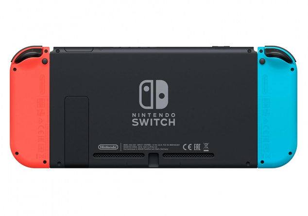 Nintendo Switch console with neon blue &amp; red Joy-Con