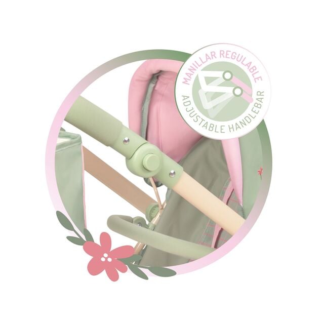DeCuevas 90868 Passeggino pieghevole per bambole gemelle con borsa Botanic 2026 – 91 cm