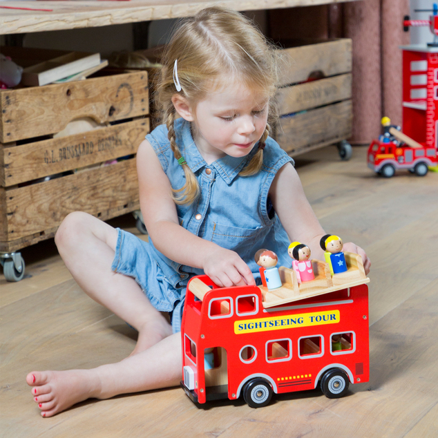 New Classic Toys Červený mestský autobus + 9 figúrok cestujúcich