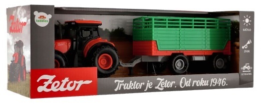 Traktor Zetor s vlekom plast na zotrvačník na bat. so svetlom so zvukom