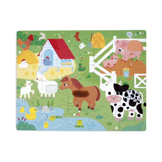Janod Puzzle dotykové senzorické Farma s rôznymi povrchmi 20 ks