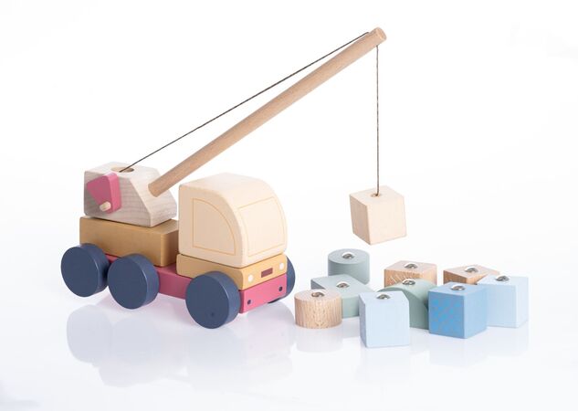 CUBIKA Pastel 15917 Autožeriav s magnetom - drevená skladačka 14 dielov