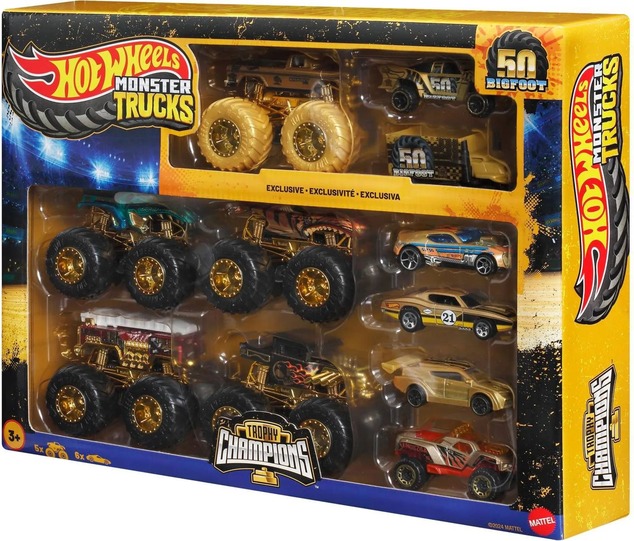 Mattel Hot Wheels Monster Trucks Bigfoot 50. výročie Set angličákov &amp; truckov