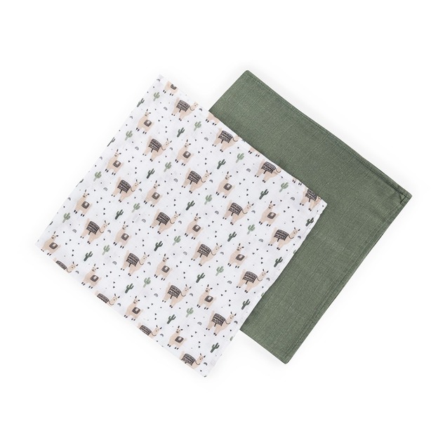PETITE&amp;MARS Bambusdecke Musselin 2er-Pack Misty Llama Vibes 120 x 120 cm