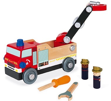 Janod Drevené auto a stavebnica Hasiči BricoKids