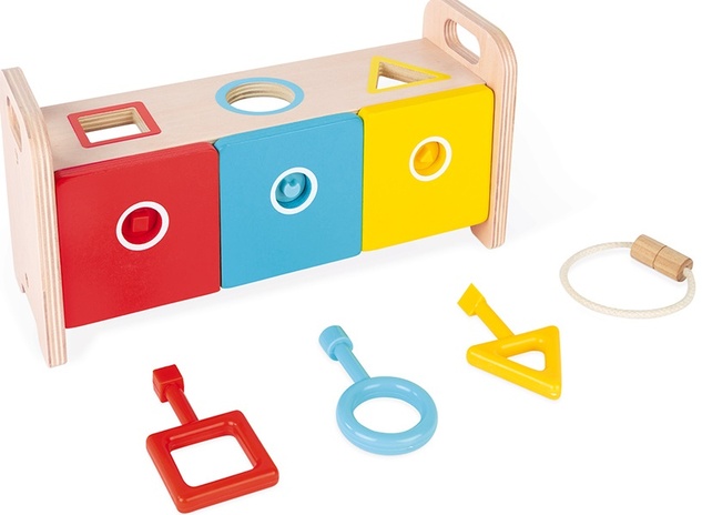 Janod vkladanie a triedenie s kľúčikmi a zámkami séria Montessori