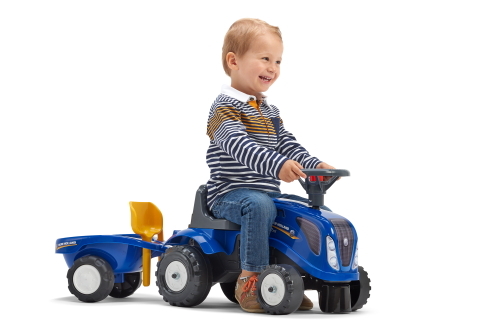 Falk Odrážadlo 280C Baby New Holland T7 s vlečkou a lopatkou s hrabličkami