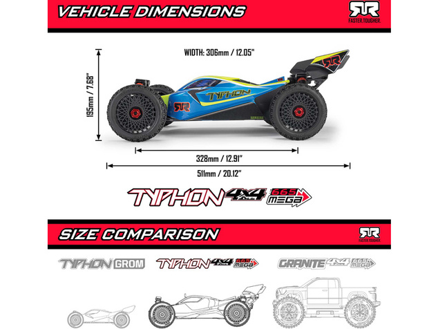 Arrma Typhon Mega 665 1:8 4WD RTR bleu