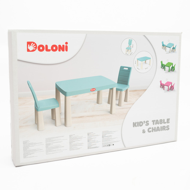 DOLONI Detský stôl a 2 stoličky tyrkysová