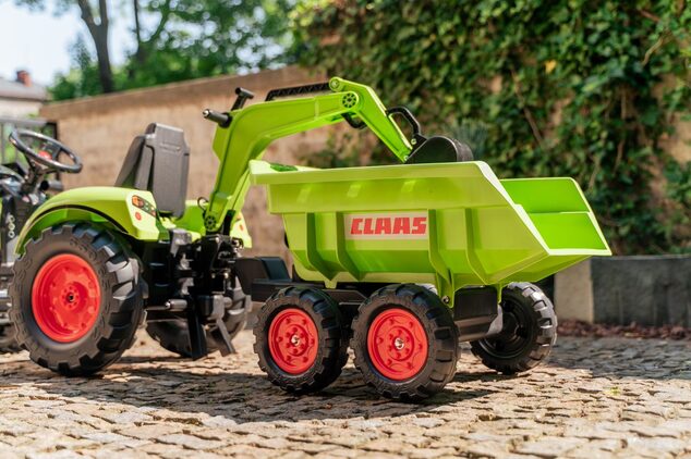 Falk šliapací traktor 2070W Claas backhoe s prednou a zadnou lyžicou a prívesom