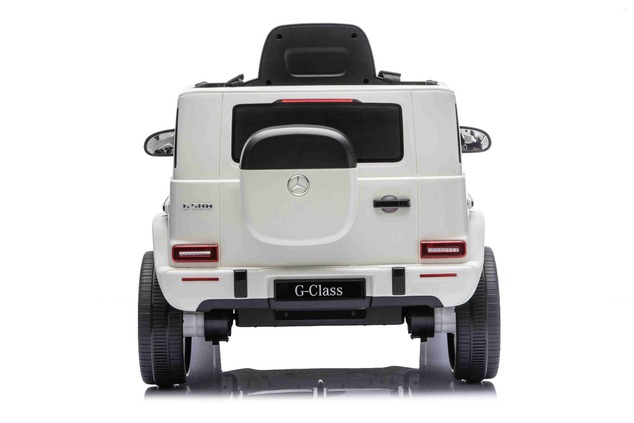 Auto elettrico Mercedes G580 12V, bianco, telecomando 2,4 GHz, Bluetooth, USB /