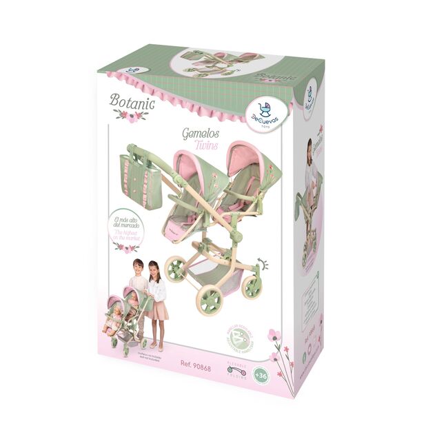 DeCuevas 90868 Passeggino pieghevole per bambole gemelle con borsa Botanic 2026 – 91 cm