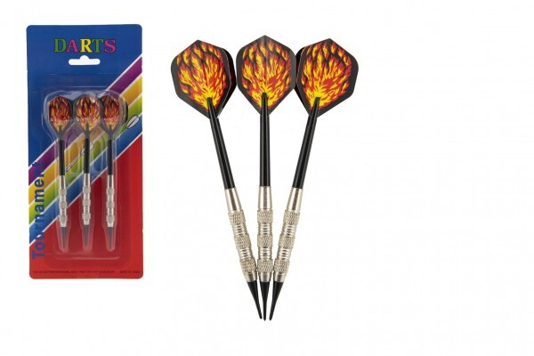 Hádzacie šípky 3ks kov/plast 15cm s plameňom plastový hrot